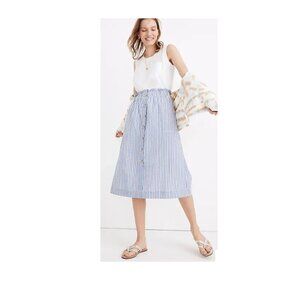 Madwell Paper Bag Pull-On Midi Skirt - Chambray/Gray Stripe